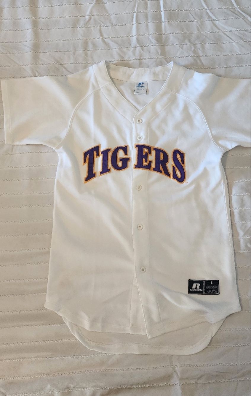 White LSU Tigers Baseball Jersey - Purple & Gold Lettering
